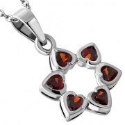 Garnet CZ Heart Shape Star David Pendant, p410